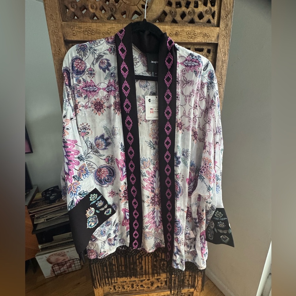NWT Desigual size M kimono cardigan with fringe